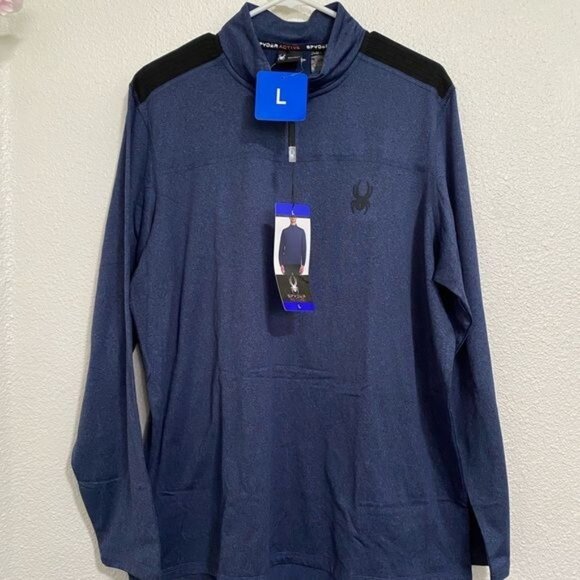 Spyder Active Pullover Shirt Mens Large Blue Quarter Zip Stretch Activewear NEW - Picture 6 of 12